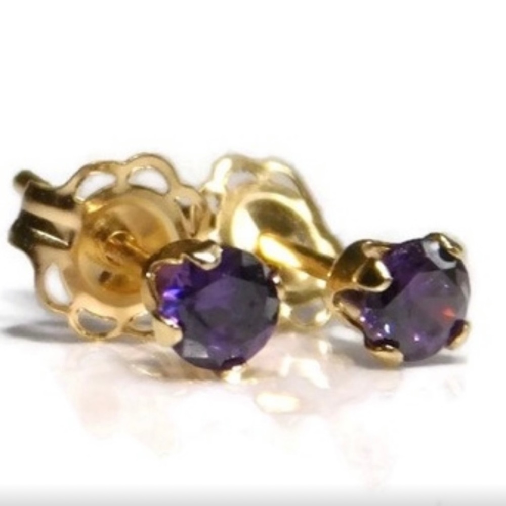 New 14K Solid Gold Genuine Amethyst Stud Earrings